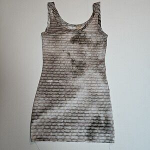 BKE Tank Top Dress Small Sheer Textured Mesh‎ Brown Gray Stretch Layering Slip